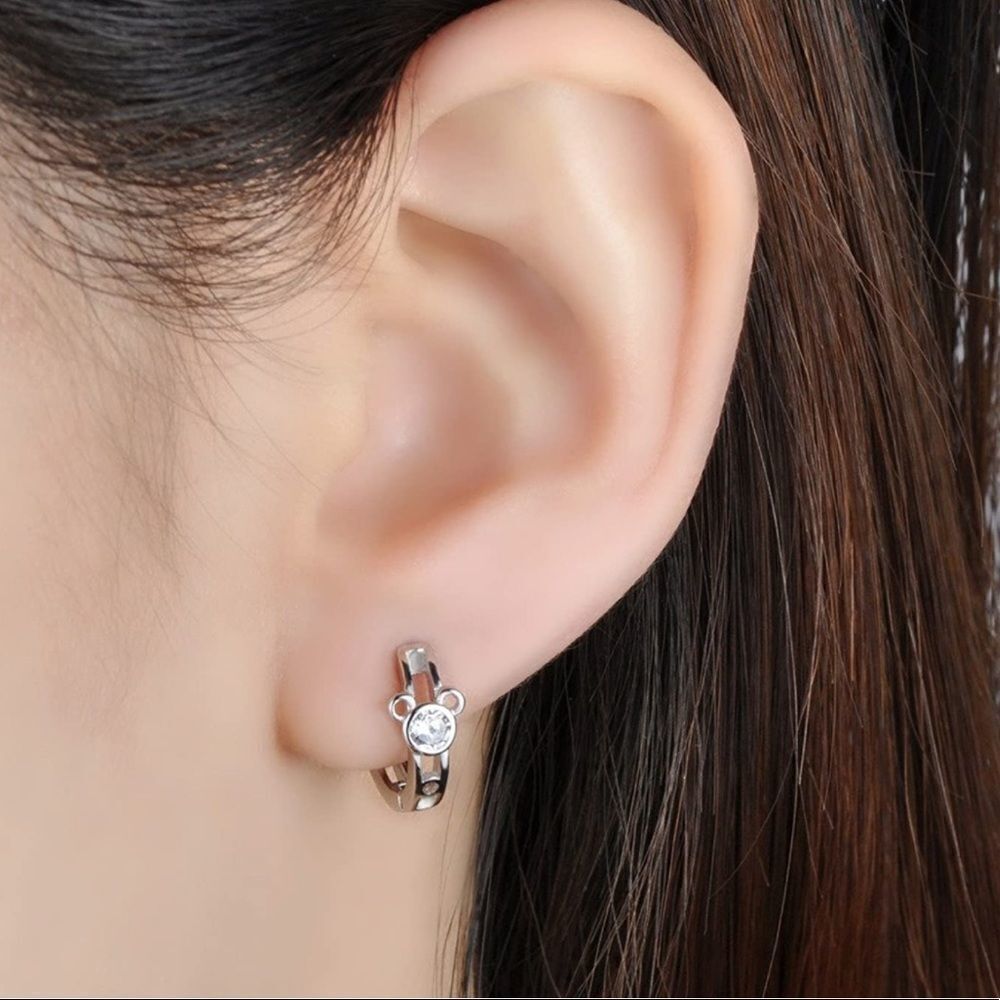 925 Sterling Silver and Diamond Cubic Zirconia Mickey Mouse Hoop Huggie Earrings - Picture 5 of 5